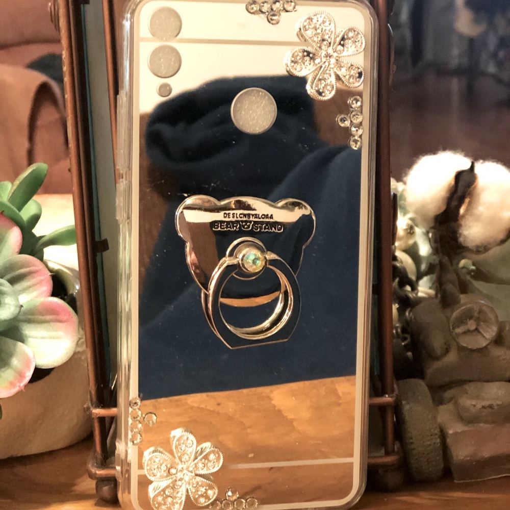 Honor 8x silver jeweled flower mirror case NEW